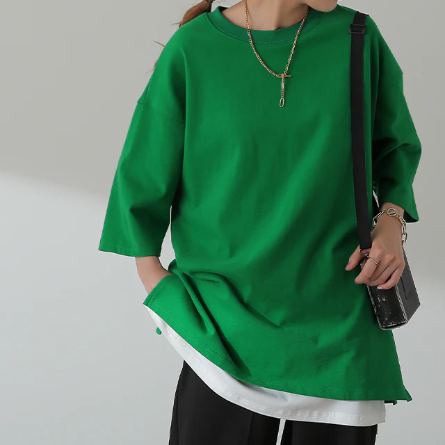「ガシッとスムース」綿100% Tシャツ レディース インナー ティーシャツ チュニック ボックス プラスサイズ 半袖 大きいサイズ 長め ゆったり ロング お尻が隠れる グリーン バスク 黒 白 春 夏 HUG.U メール便 - Image 32