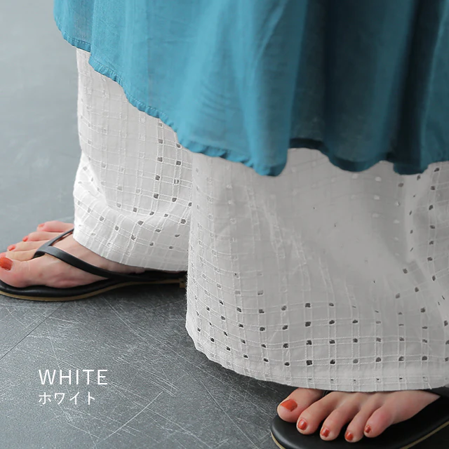 綿 100% 「もう手放せない 裾パンツ ペチパンツ レディース パンツ ペチコート ボトムス インナー レイヤード 重ね着 レース ズボン ロング 体型カバー ゴム ワイド チェック レイヤードパンツ 涼しい 黒 白 大きいサイズ 春 夏 ワイドパンツ HUG.U メール便 - Image 10