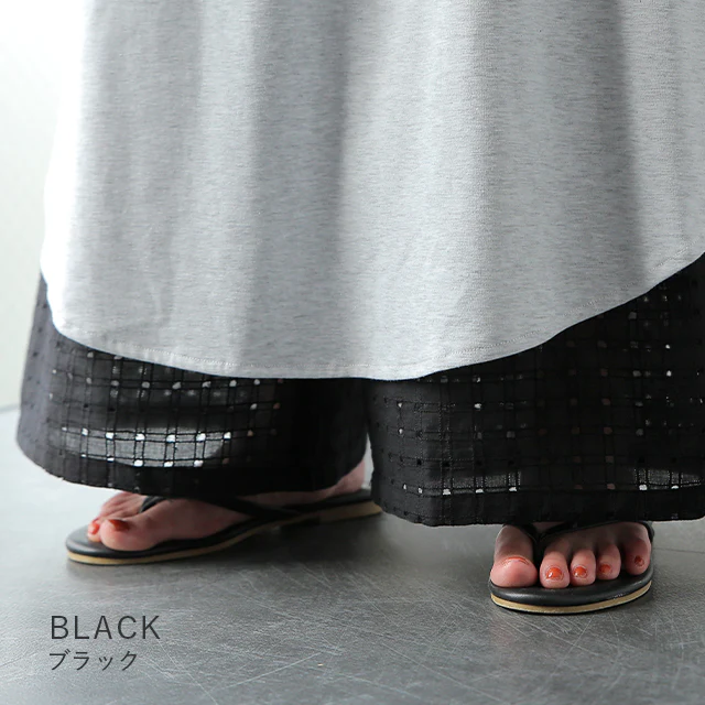 綿 100% 「もう手放せない 裾パンツ ペチパンツ レディース パンツ ペチコート ボトムス インナー レイヤード 重ね着 レース ズボン ロング 体型カバー ゴム ワイド チェック レイヤードパンツ 涼しい 黒 白 大きいサイズ 春 夏 ワイドパンツ HUG.U メール便 - Image 11