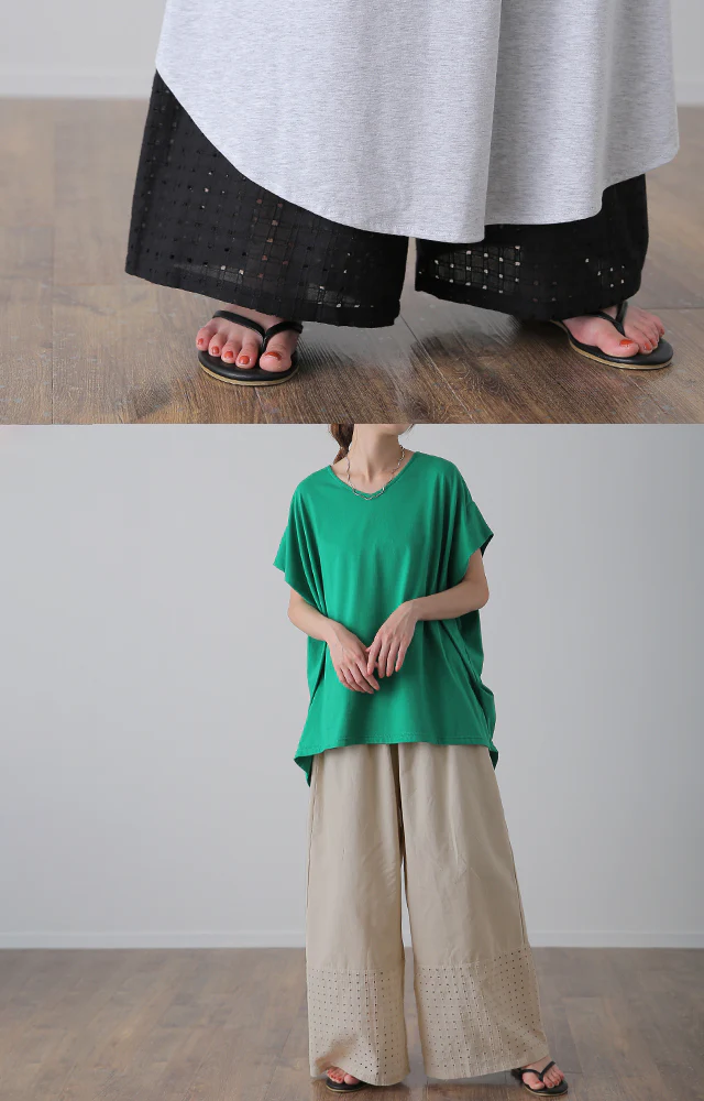 綿 100% 「もう手放せない 裾パンツ ペチパンツ レディース パンツ ペチコート ボトムス インナー レイヤード 重ね着 レース ズボン ロング 体型カバー ゴム ワイド チェック レイヤードパンツ 涼しい 黒 白 大きいサイズ 春 夏 ワイドパンツ HUG.U メール便 - Image 19