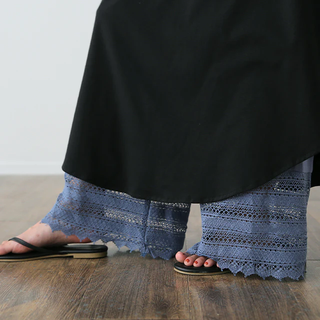 裾パンツ 「カラー 9色」 ペチパンツ パンツ ズボン ■一部7月中旬入荷 レディース カラーパンツ ペチコート ボトムス インナー レイヤード 重ね着 レース ロング 体型カバー ゴム ワイド グリーン 黒 大きいサイズ 春 夏 コットン ワイドパンツ HUG.U メール便 - Image 33