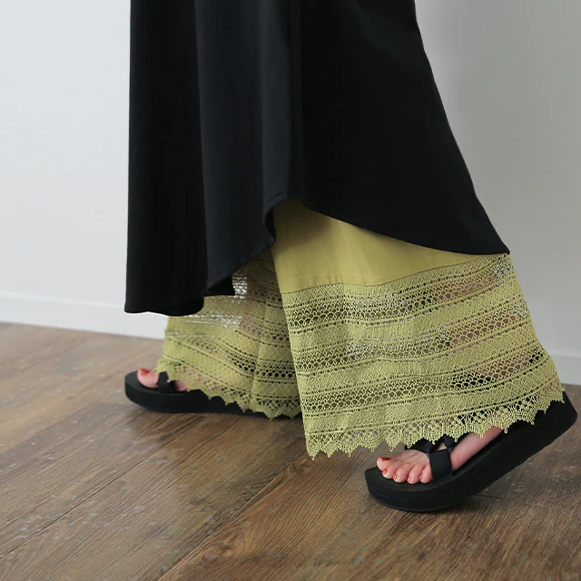 裾パンツ 「カラー 9色」 ペチパンツ パンツ ズボン ■一部7月中旬入荷 レディース カラーパンツ ペチコート ボトムス インナー レイヤード 重ね着 レース ロング 体型カバー ゴム ワイド グリーン 黒 大きいサイズ 春 夏 コットン ワイドパンツ HUG.U メール便 - Image 41