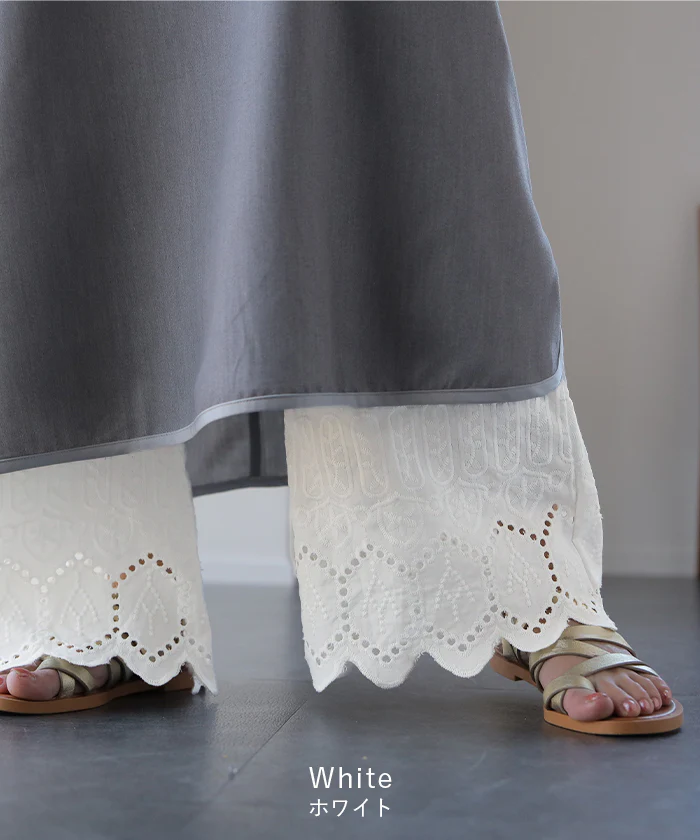 チュニックに合わせる「セミフレア」 ペチパンツ パンツ 綿 100% ペチコート ボトムス レイヤード セミフレアパンツ レース ズボン ロング 体型カバー ゴム ワイド 刺? 黒 緑 大きいサイズ 春 夏 ワイドパンツ HUG.U メール便 - Image 13
