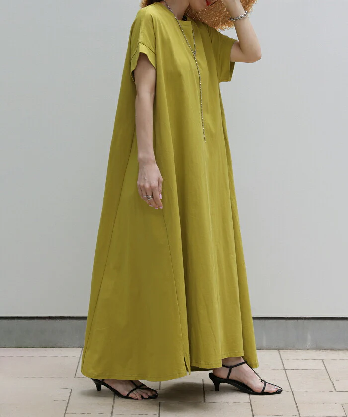 「形がお洒落」 Tシャツワンピ ワンピース レディース ■一部7月上旬入荷 Tシャツワンピース マキシワンピ マキシ ロングワンピース ロングワンピ ロング ビッグ ドルマン ワンピ カットソー Aライン きれいめ 体型カバー 大きいサイズ 黒 白 春 夏 コクーン 半袖 HUG.U - Image 5