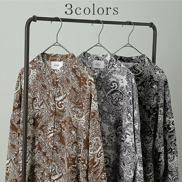 シャツ 「とろみ感。」 ペイズリー柄 レディース スリット トップス ロング ロングシャツ ブラウス チュニック バンドカラー ノーカラー 体型カバー レイヤード オーバーサイズ 総柄 ペイズリー 柄 長袖 羽織 大きいサイズ 黒 白 春 夏 HUG.U メール便 - Image 12