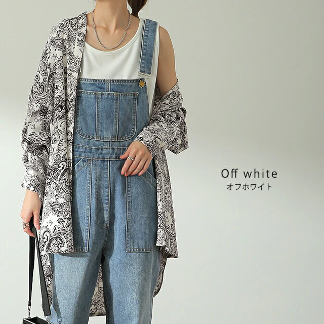 シャツ 「とろみ感。」 ペイズリー柄 レディース スリット トップス ロング ロングシャツ ブラウス チュニック バンドカラー ノーカラー 体型カバー レイヤード オーバーサイズ 総柄 ペイズリー 柄 長袖 羽織 大きいサイズ 黒 白 春 夏 HUG.U メール便 - Image 17