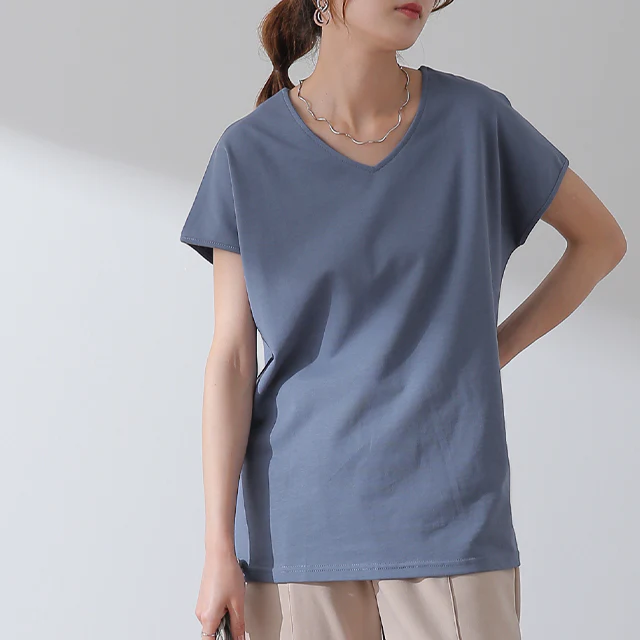 Tシャツ 「ピタッとしない。サラッと快適」フレンチ Vネック レディース フレンチスリーブ トップス フレンチ 半袖 二の腕カバー 大きいサイズ 体型カバー ゆったり 二の腕カバー インナー きれいめ お尻が隠れる 黒 春 夏 HUG.U メール便 - Image 29