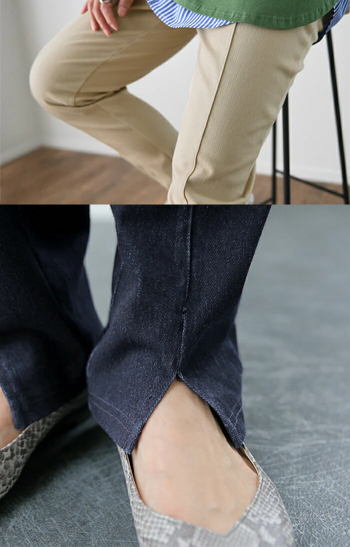 人類は「疲れない パンツ」レギパン レディース ■一部7月中旬入荷 ボトムス レギンスパンツ スキニー デニム デニムパンツ センターライン スキニー ストレッチ ゴム スリット 楽 大きいサイズ チノパン 仕事 バイト ずぼん 黒 ブラック 春 夏 HUG.U メール便 - Image 16