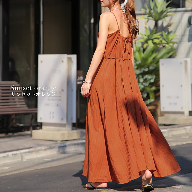 【夏セール】 キャミワンピ 「映える、綿100%」 ワンピース キャミソール キャミワンピース ロングワンピース マキシワンピ－ス ロング ノースリーブワンピース 背中開き マキシ Ｖネック きれいめ 体型カバー リゾート 海 大きいサイズ 黒 白 春 夏 HUG.U - Image 17