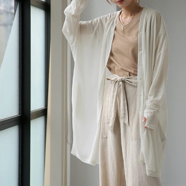 ゆったり 『 UVカット 』カーデ 指穴 カーディガン ■一部7月中旬入荷 ロングカーディガン レディース 紫外線対策 自転車 アウトドア ロング 長袖 ライトアウター 薄手 羽織 透け シアー サマーニット きれいめ 体型カバー 大きいサイズ 春 夏 シンプル 黒 HUG.U メール便 - Image 34
