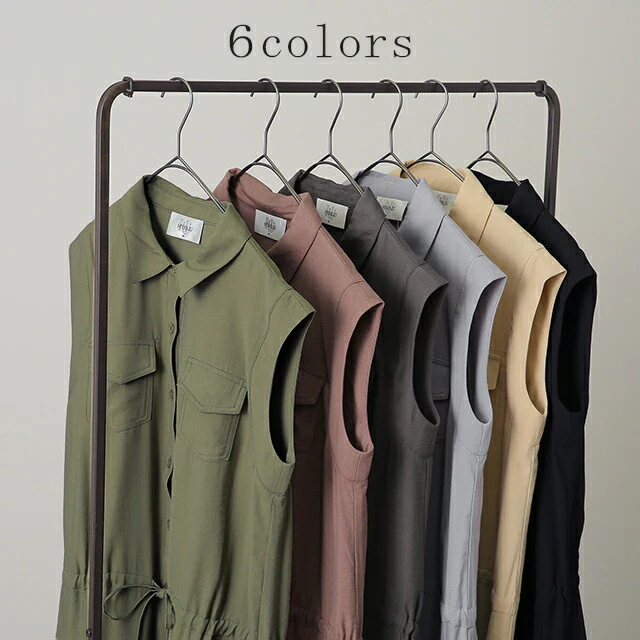 ワンピース ロングワンピース シャツワンピース ■一部7月中旬入荷 ノースリーブ シャツ ブラウス ワンピ シャツワンピ ロング ロングワンピ マキシ マキシワンピース マキシワンピ 黒 グレー ベージュ きれいめ 春 夏 黒 Aライン ウエストマーク HUG.U - Image 8
